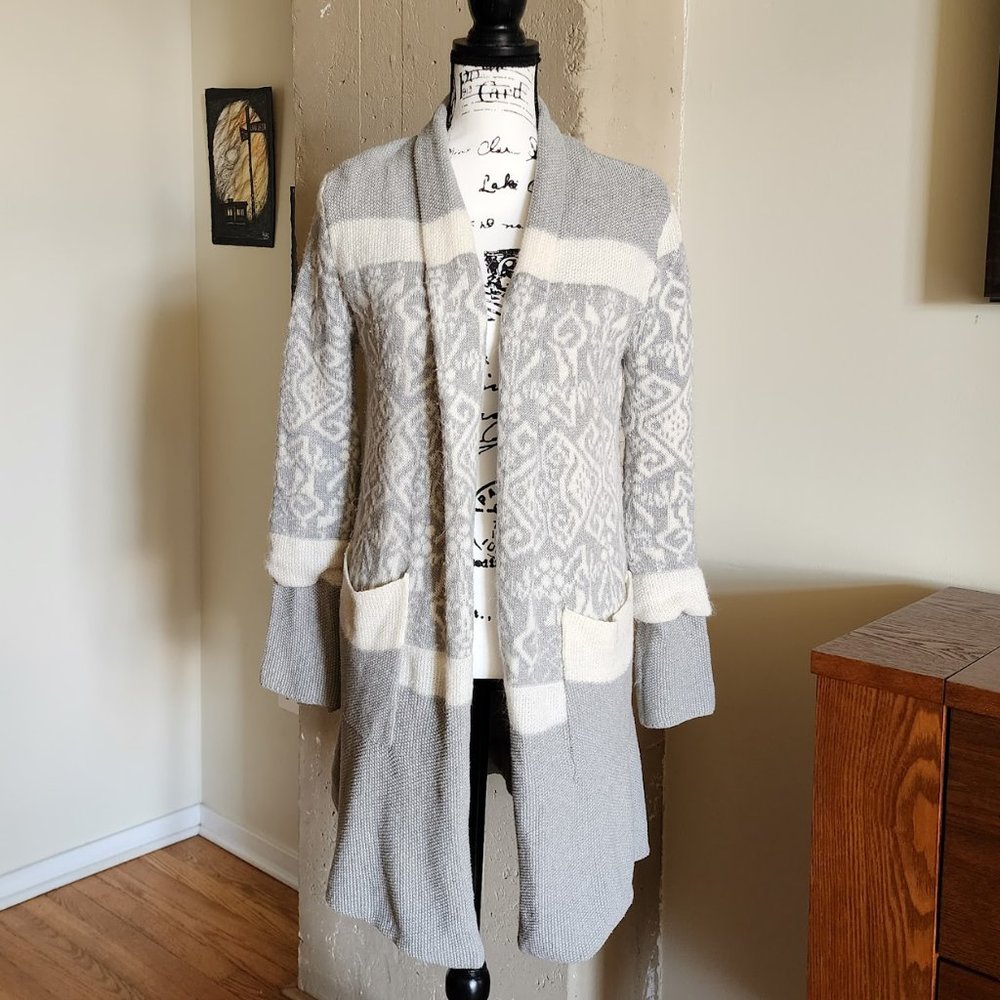 Anthropologie Lemon Intarsia Heavyweight Open Front Cardigan - Picture 3 of 6